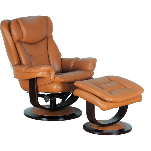 Roscoe Swivel Pedestal Recliner & Ottoman in Orange Top Grain Leather